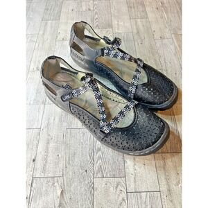 JBU Black Mary Jane Shoes | Floral Strap Cutout Design | Womens Flats Size 9M